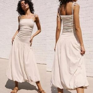 FREE PEOPLE BEACH LIZA DROP WAIST DRESS IN BARNACLE ISLAND NEUTRAL